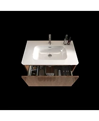 Casainc Etna 30" Floating Vanity With Ceramic Sink and Walnut Striped Finish, Kd Assembly