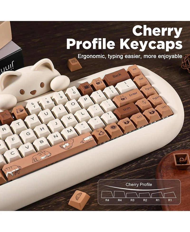 Yunzii Coffee Cat Dye Sub Pbt Keycaps,152 Full Keys Dye Sublimation Custom Keycap with Key Puller for Cherry Gateron Mx Switches Mechanical Gaming Key