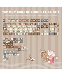 Dye-Sub Pbt Keycap Set, Mao Profile, 142 Full Keys Cute Cat Custom Keycaps with Key Puller for Cherry Gateron Mx Switches Mechanical Gaming Keyboard