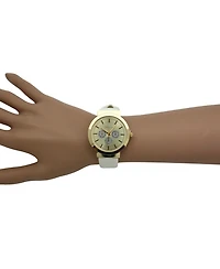 Olivia Pratt White Calendar Dial Gold Accented Leather Strap Watch