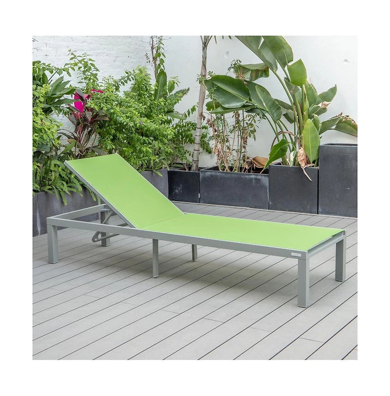 LeisureMod Marlin Patio Chaise Lounge Chair With Grey Aluminum Frame