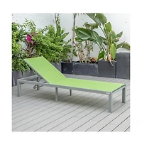 LeisureMod Marlin Patio Chaise Lounge Chair With Grey Aluminum Frame