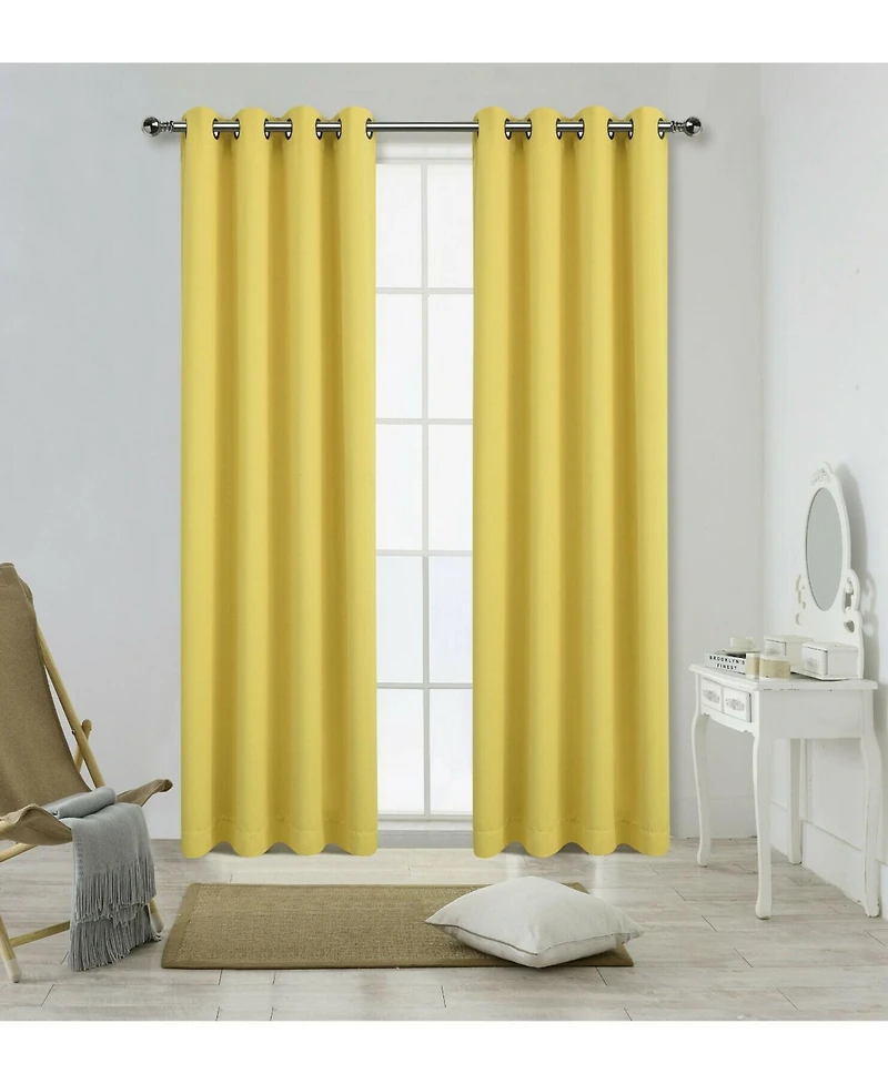 Kate Aurora 100% Hotel Thermal Blackout Yellow Grommet Top Curtain Panels - 50 in. W x 45 in. L, Yellow