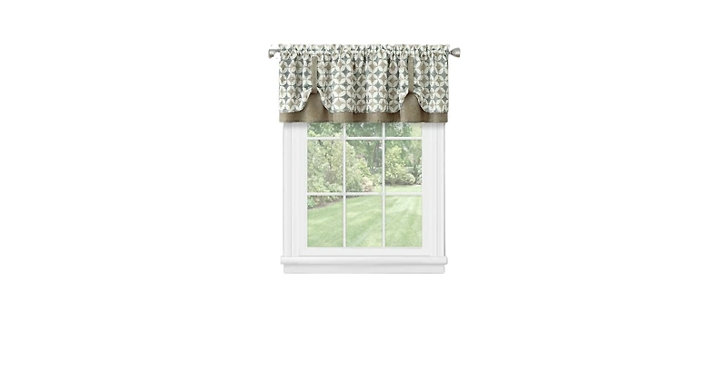 Kate Aurora Modern Geometric Button Tuck Layered Rod Pocket Window Valance - 56 in. W x 15 L, Taupe