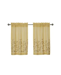 Kate Aurora Shabby Sheer Embroidered Complete 3 Piece Floral Rod Pocket Cafe Kitchen Curtain Tier & Valance Set