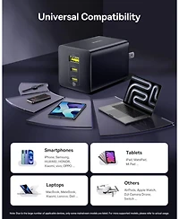 Baseus 100W Usb C Charger Block, 3-Port Foldable Compact Pps Wall Charger, Fast Charging Power Adapter for MacBook Pro/Air, iPad, iPhone 16/15, Galaxy
