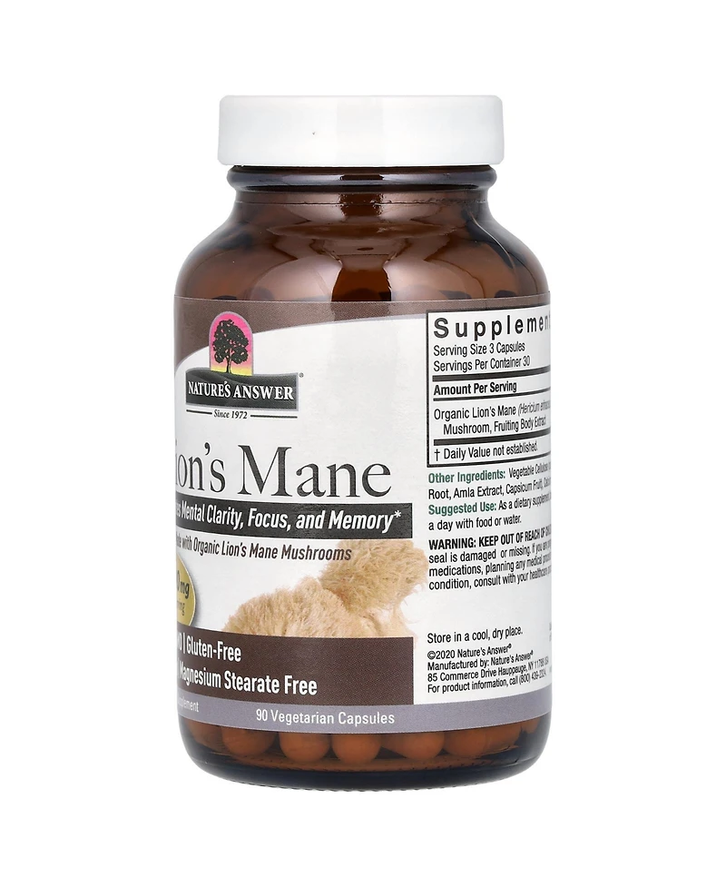 Nature's Answer Lion's Mane - 90 Vegetarian Capsules (500 mg per Capsule)