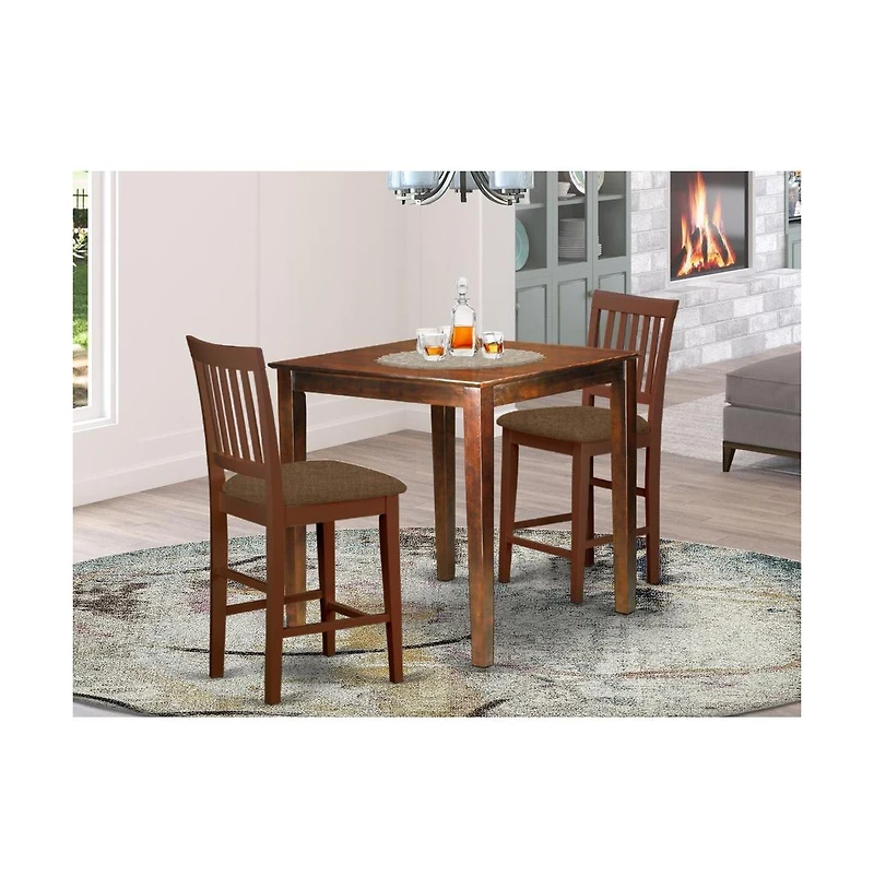 East West Furniture 3 Pc Counter height Table-Square gathering Table and 2 Stools
