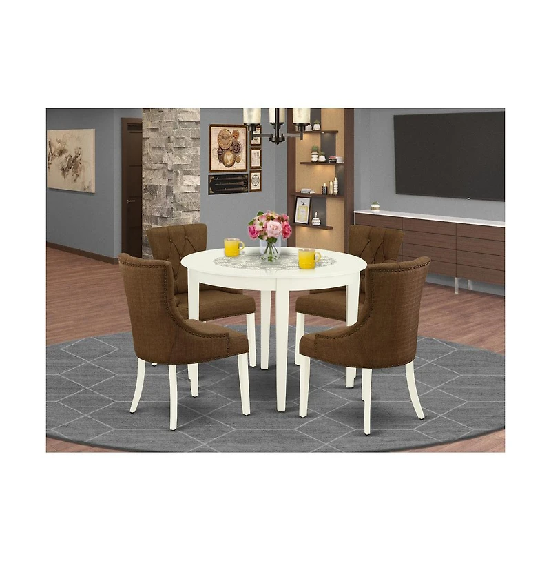 East West Furniture Dining Room Set Linen White
