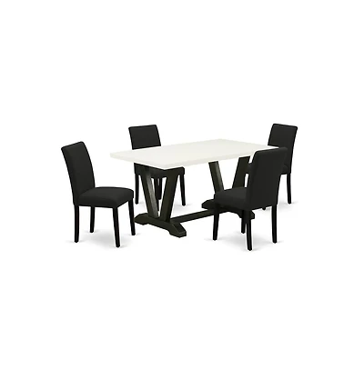 East West Furniture 5-Pc Kitchen Table Set Includes 4 Upholstered Chairs with Upholstered Seat and High Back and a Rectangular Dinner Table