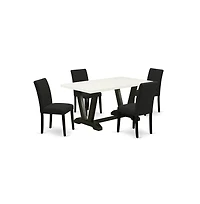East West Furniture 5-Pc Kitchen Table Set Includes 4 Upholstered Chairs with Upholstered Seat and High Back and a Rectangular Dinner Table