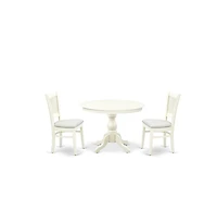 East West Furniture 3-Piece Dinette Room Set- 2 Wooden Chairs and Kitchen Dining Table - Linen Fabric Seat and Slatted Chair Back