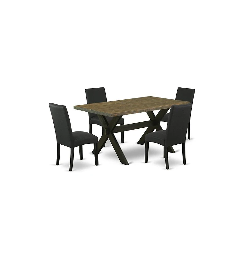 East West Furniture 5-Piece Dining Room Table Set- 4 Mid Century Dining Chairs with Black Linen Fabric Seat and Stylish Chair Back