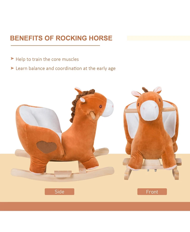 Qaba Baby Rocking Horse, Plush Animal Rocker w/ Realistic Sound