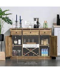 Homcom Farmhouse Sideboard Buffet Table Storage Cabinet w/3 Drawers, Wood Finish