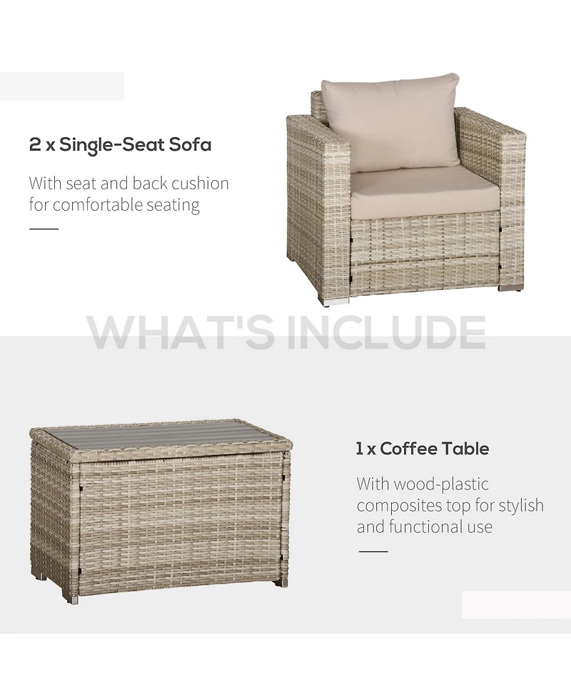 Outsunny 3 Piece Patio Furniture, Balcony Table & Chairs, Cushions,