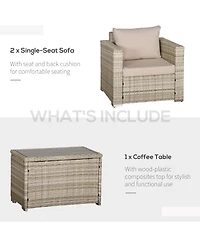 Outsunny 3 Piece Patio Furniture, Balcony Table & Chairs, Cushions,