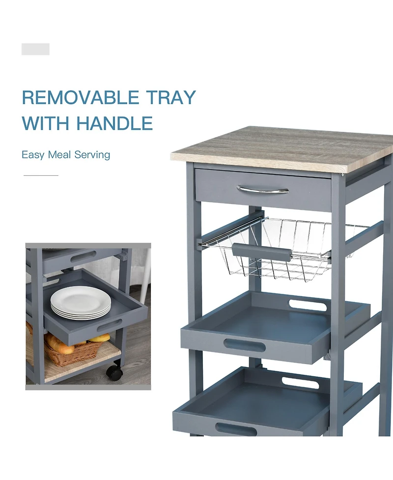 Homcom Mobile Rolling Kitchen Island Trolley Serving Cart w/ Under Drawer,