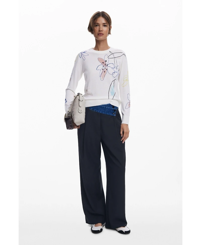 Desigual Women's Fine sweater with floral strokes