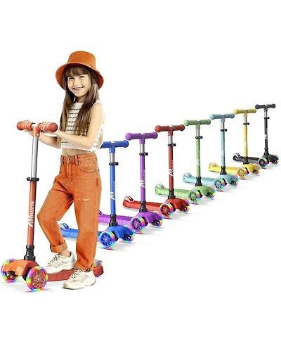 Lifemaster Mini 3-Wheel Kids Scooter with Multi-Color Wheel Lights – 4-Height Adjustable Handlebar, Wide Anti-Slip Deck, Child Safety Certified