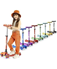 Lifemaster Mini 3-Wheel Kids Scooter with Multi-Color Wheel Lights – 4-Height Adjustable Handlebar, Wide Anti-Slip Deck, Child Safety Certified