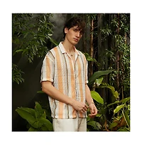 Campus Sutra Men's Coral Orange & Saltbox Beige Multitrack Knit Oversized Shirt