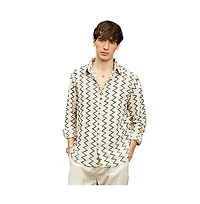 Campus Sutra Men's Cream White Zig-Zag Knit Shirt