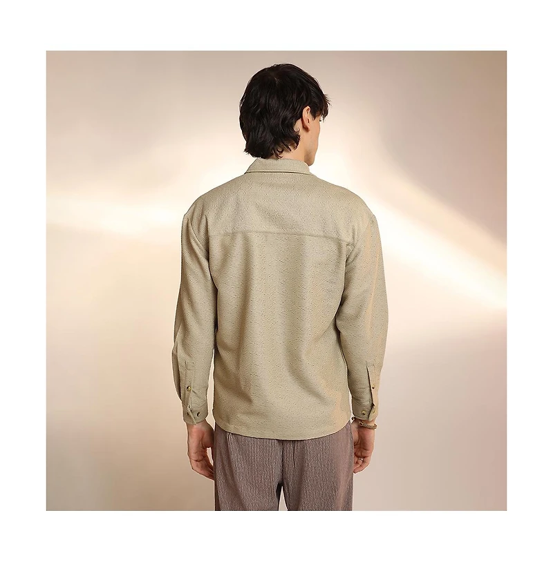 Campus Sutra Men's Buff Beige Chevron-Woven Utility Shirt