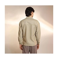 Campus Sutra Men's Buff Beige Chevron-Woven Utility Shirt
