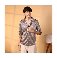 Campus Sutra Men's Metallic Brown Sheen Chevron Shirt