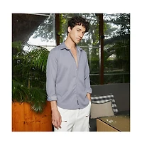 Campus Sutra Men's Coin Grey Waffle-Textured Shirt