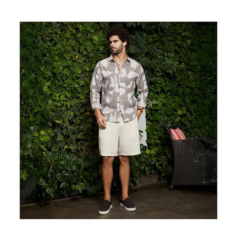 Campus Sutra Men's Tan Brown Abstract Heathered Shirt