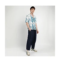 Campus Sutra Men's Steel Blue Oversized Geometric Lined Shirt