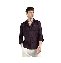Campus Sutra Men's Plum Purple Embroidered One-Lined Shirt