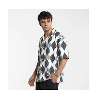 Campus Sutra Men's Chalk White Ikkat Motif Oversized Shirt