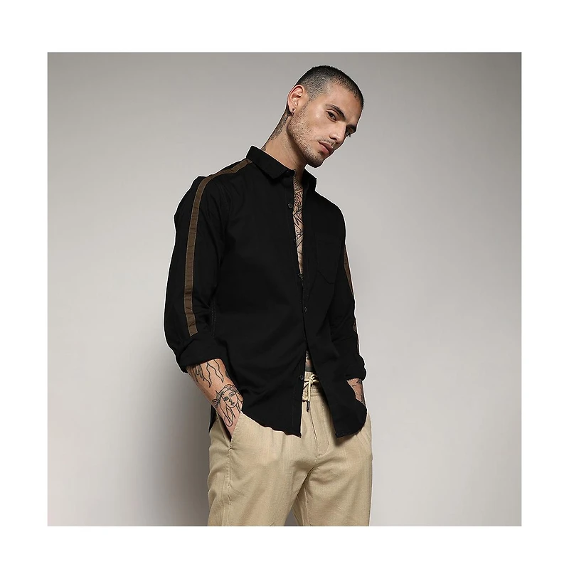 Campus Sutra Men's Jet Black Side Striped Shirt