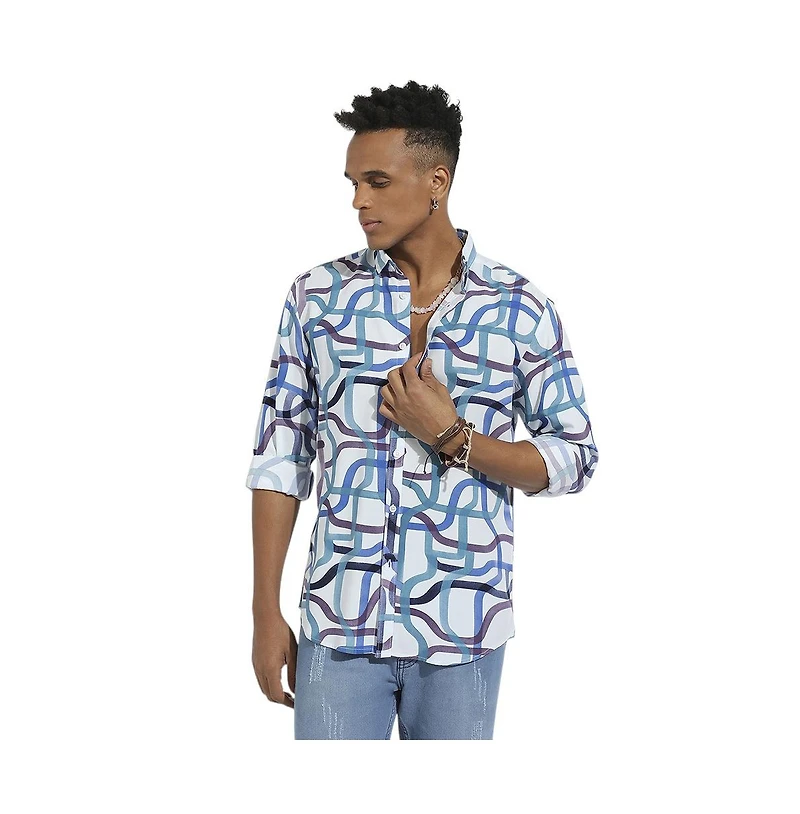 Campus Sutra Men's Abstract Print Button Up Shirt