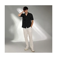 Campus Sutra Men's Raven Black Unhemmed Striped Oversized Shirt
