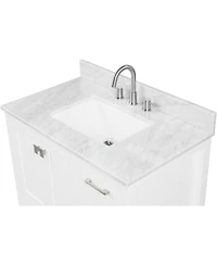 Vanirror 36" Matte White Bathroom Vanity Set with Marble Countertop & Ceramic Sink, Solid Wood Freestanding Vanity for Modern Bathrooms