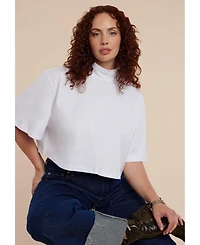 Eloquii Women's Shirred Mockneck Top With Sheer Sleeve