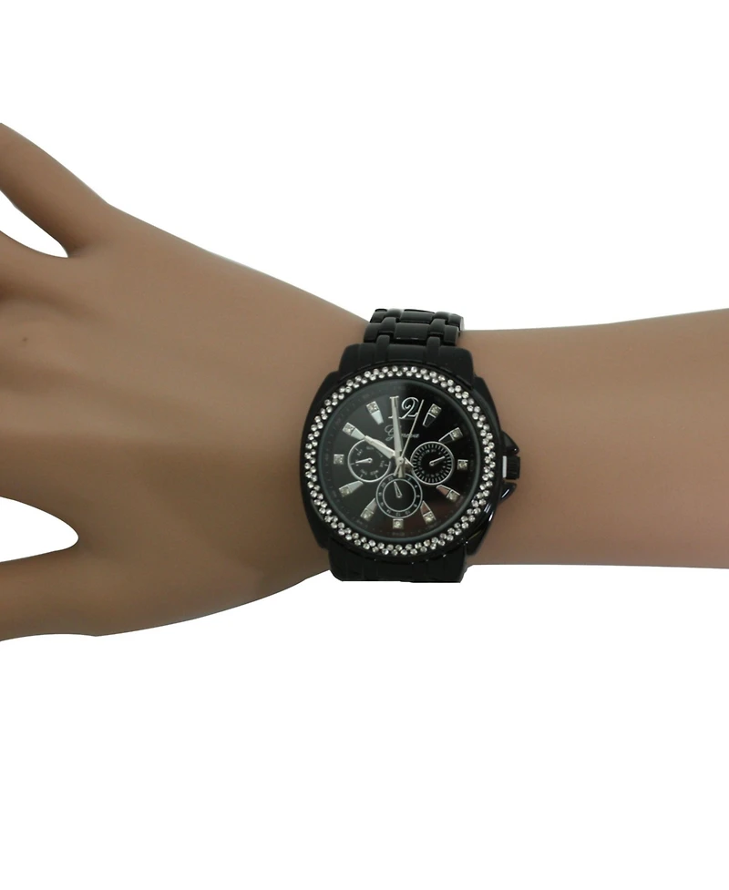 Olivia Pratt Black Rhinestone Bezel Black Metal Watch