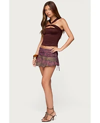 Edikted Womens Mixed Up Mesh Drawstring Mini Skirt