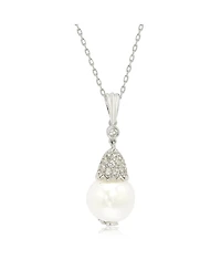 Suzy Levian Sterling Silver Pearl & White Sapphire Crown Pendant