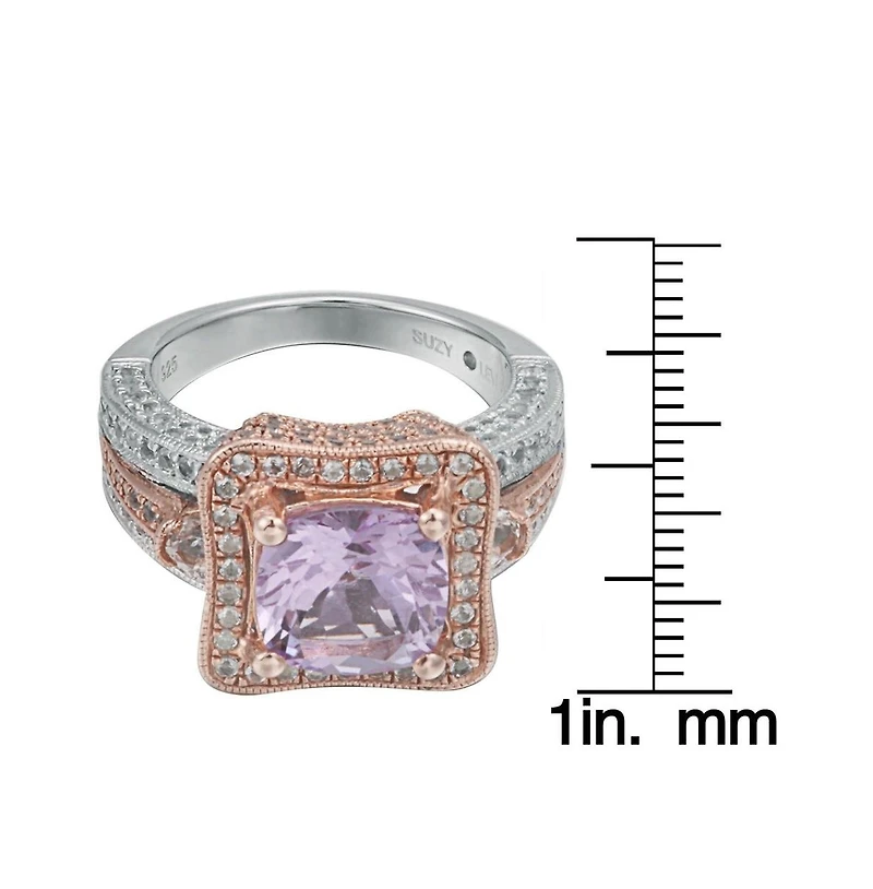 Suzy Levian New York Suzy Levian Two-Tone Sterling Silver Cushion Cut Center Topaz Cocktail Paris Ring