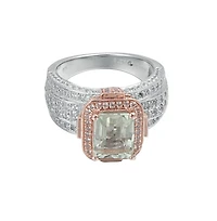 Suzy Levian New York Two-Tone Sterling Silver Emerald Cut Center Topaz Cocktail Milano Ring