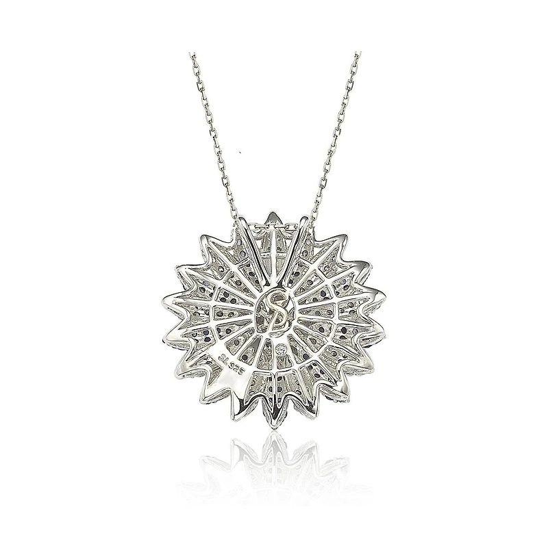 Suzy Levian Sterling Silver Sapphire & Created White Petite Flower Pendant