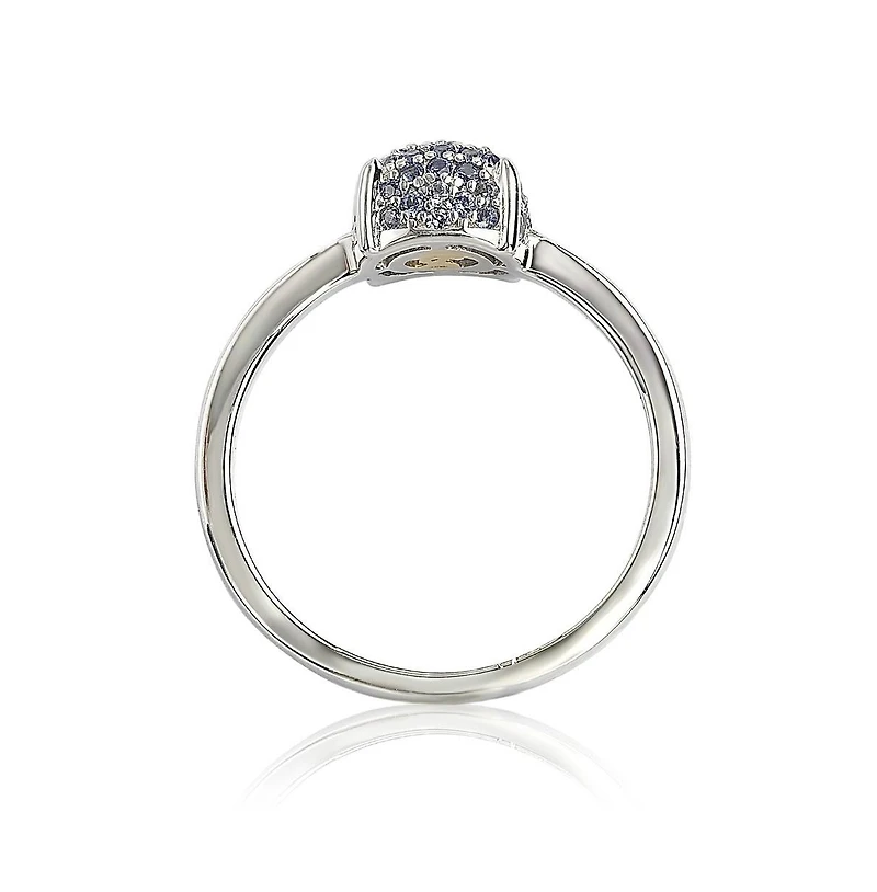 Suzy Levian Sterling Silver Sapphire Pave Puff Solitaire Ring