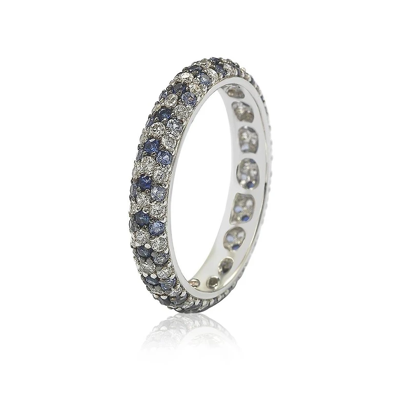 Suzy Levian Sterling Silver Sapphire & Created White Pave Eternity Band Ring