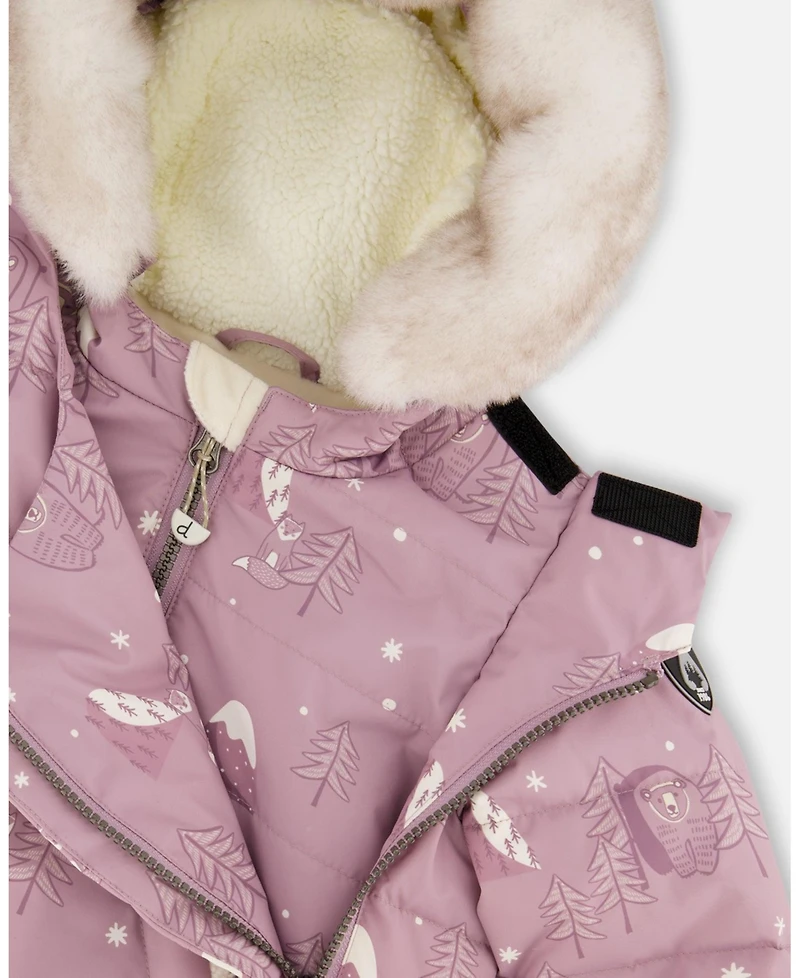 Deux par Baby Girl Two-Piece Snug Snowsuit Purple Bear Print - Baby|Toddler