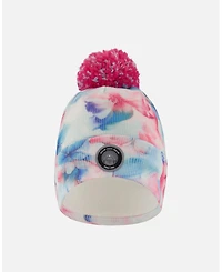 Deux par Girl Lined Knit Pompom Hat Blue Flower Print - Toddler|Child